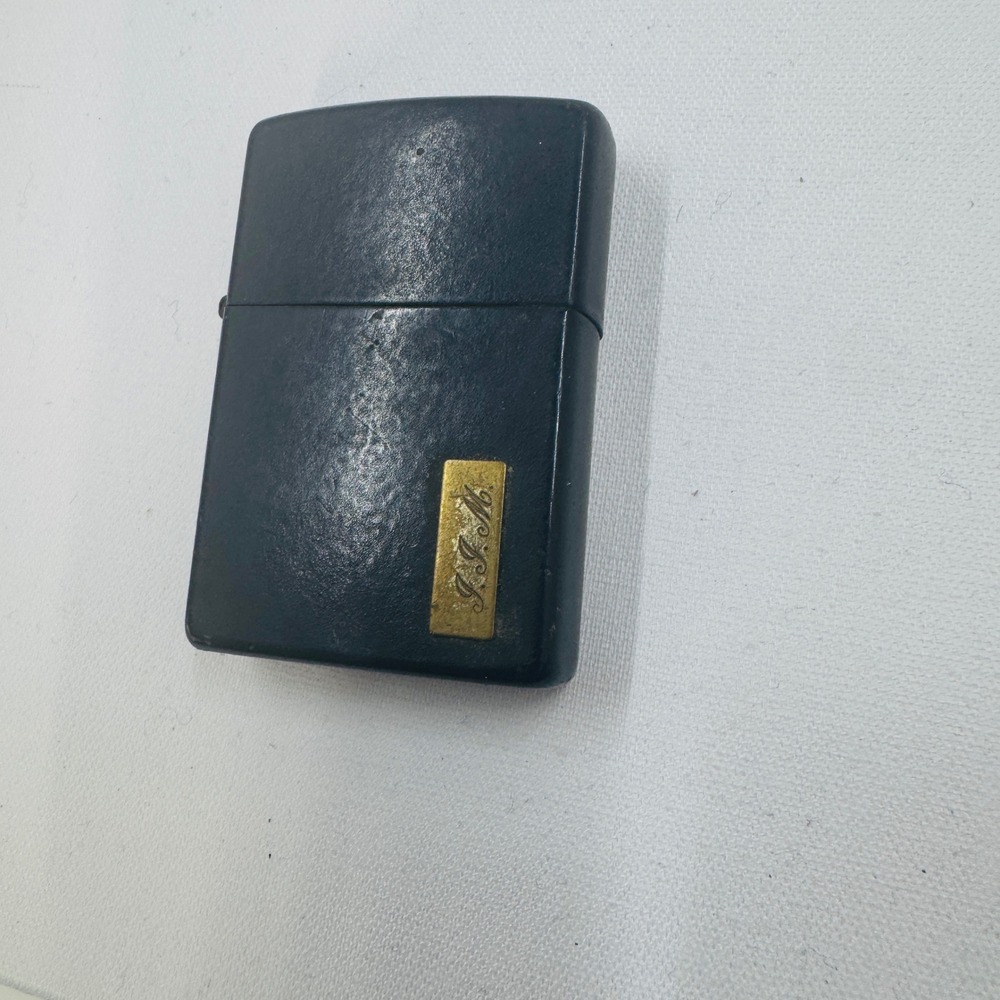 Vintage Zippo Lighter Navy Blue Matte Finish Gold Monogram Plate Made in USA